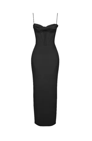 Charmaine Black Corset Maxi Dress by House of CB