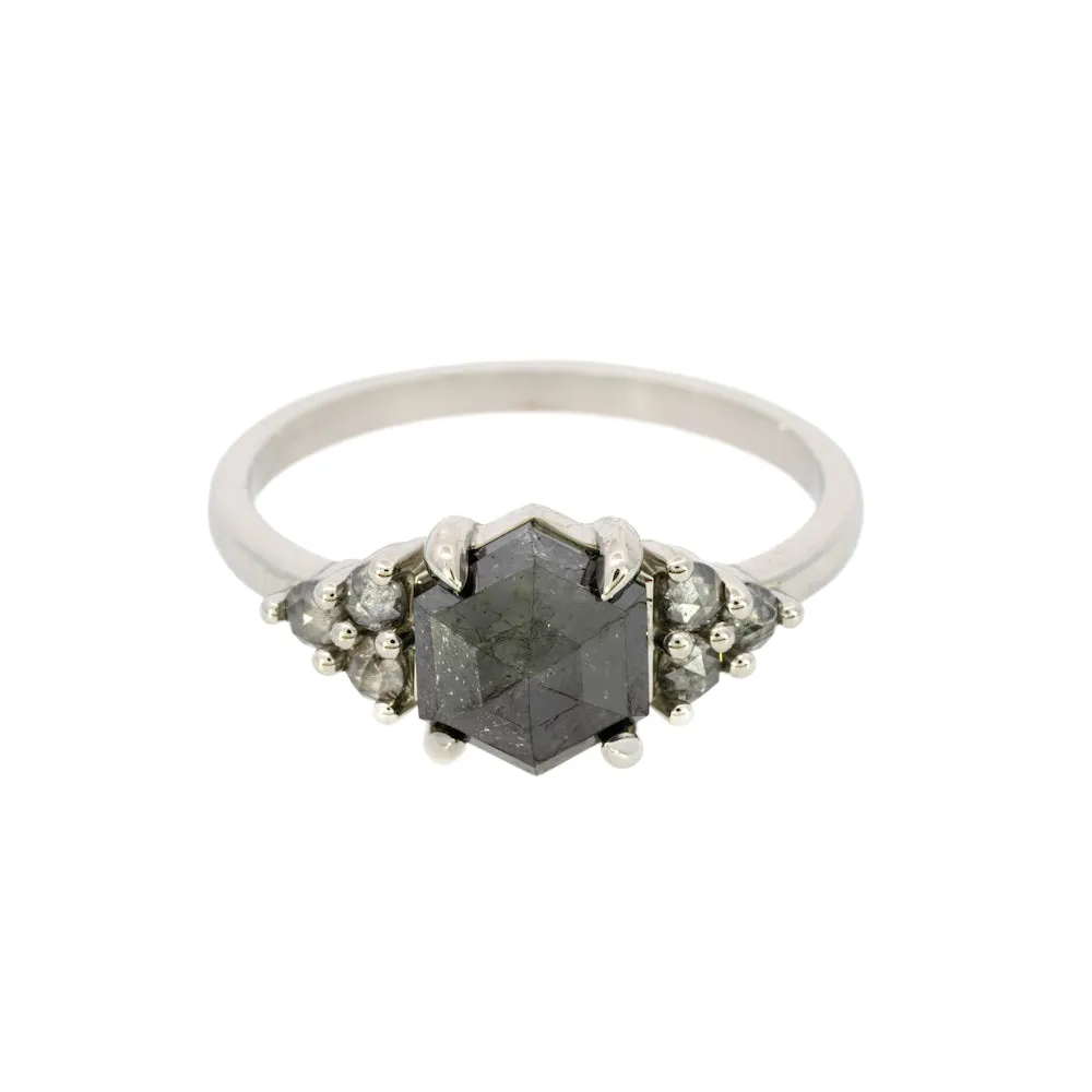 'Cleo' Hexagon Salt & Pepper Diamond Ring