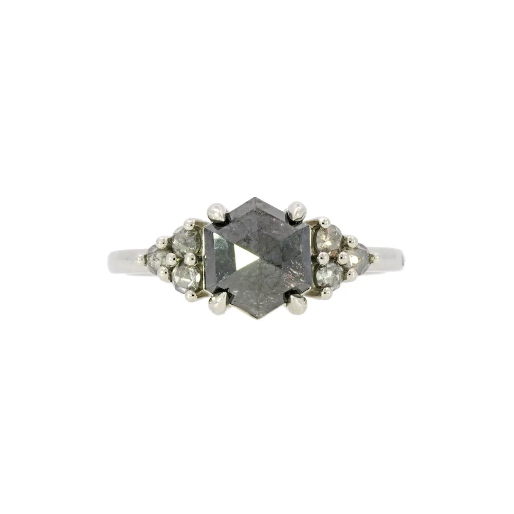'Cleo' Hexagon Salt & Pepper Diamond Ring