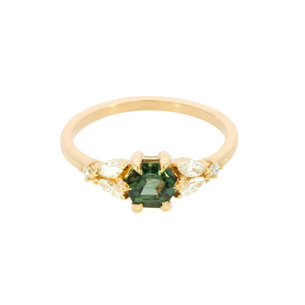 'Cleo' Hexagon Teal Sapphire Ring