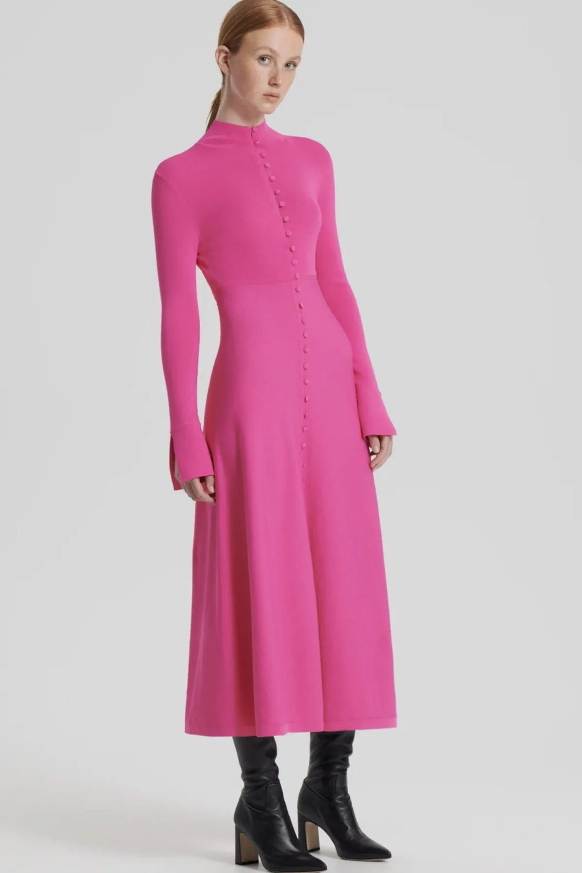 Crepe Knit Button Polo Dress Fuchsia by Scanlan Theodore