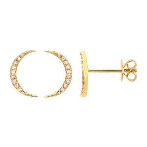 Diamond-Set Crescent Moon Studs - Gold