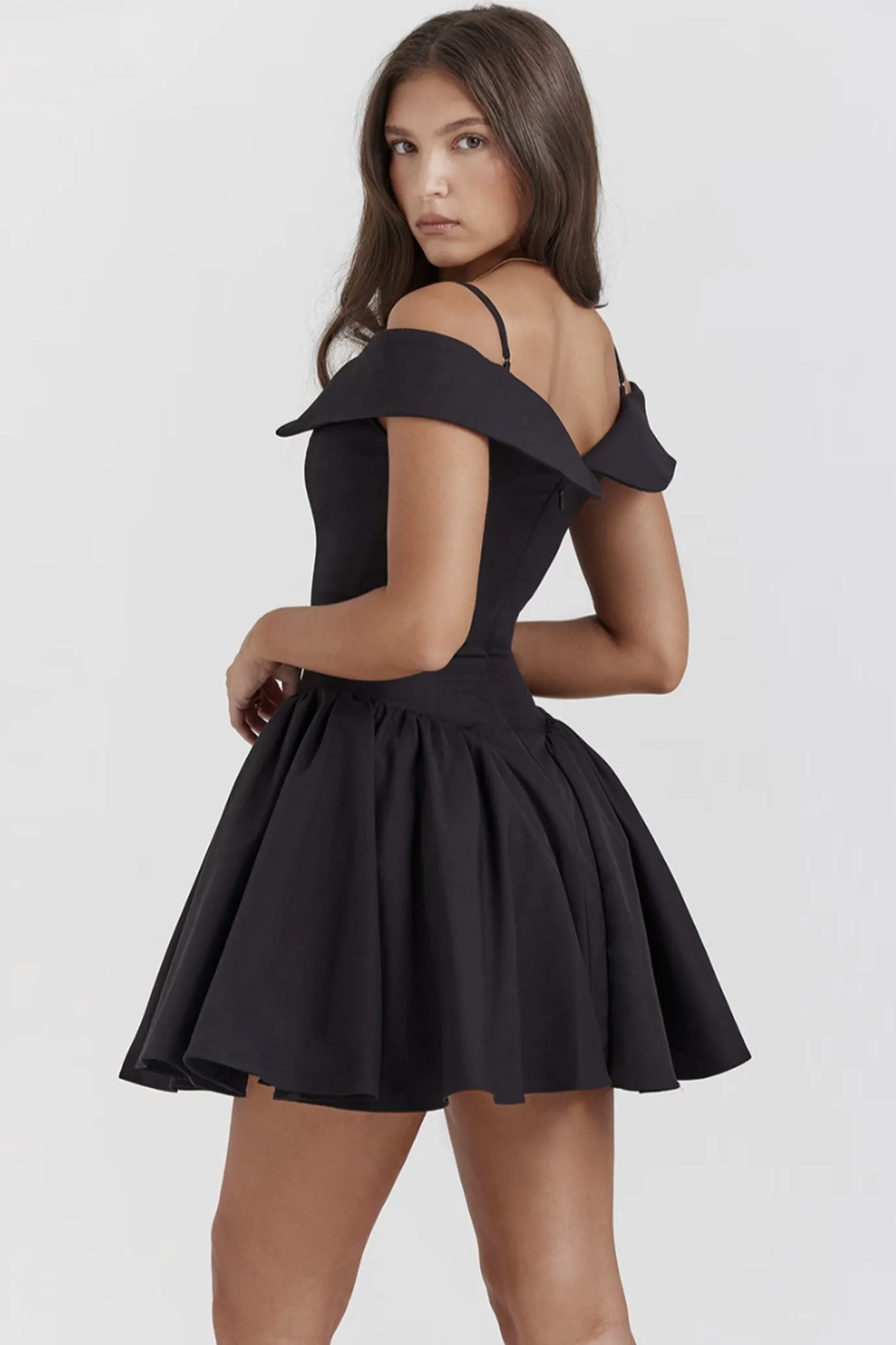 Elida Off Shoulder Mini Dress in Black by House of CB