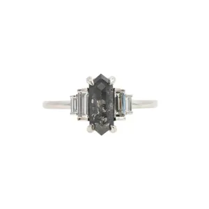 Elongated Hexagon Salt & Pepper Diamond Ring