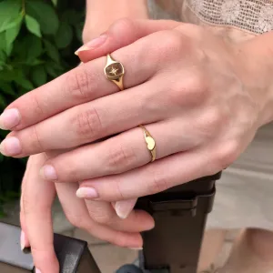 Engraved North Star Diamond Signet Ring 14k Yellow Gold