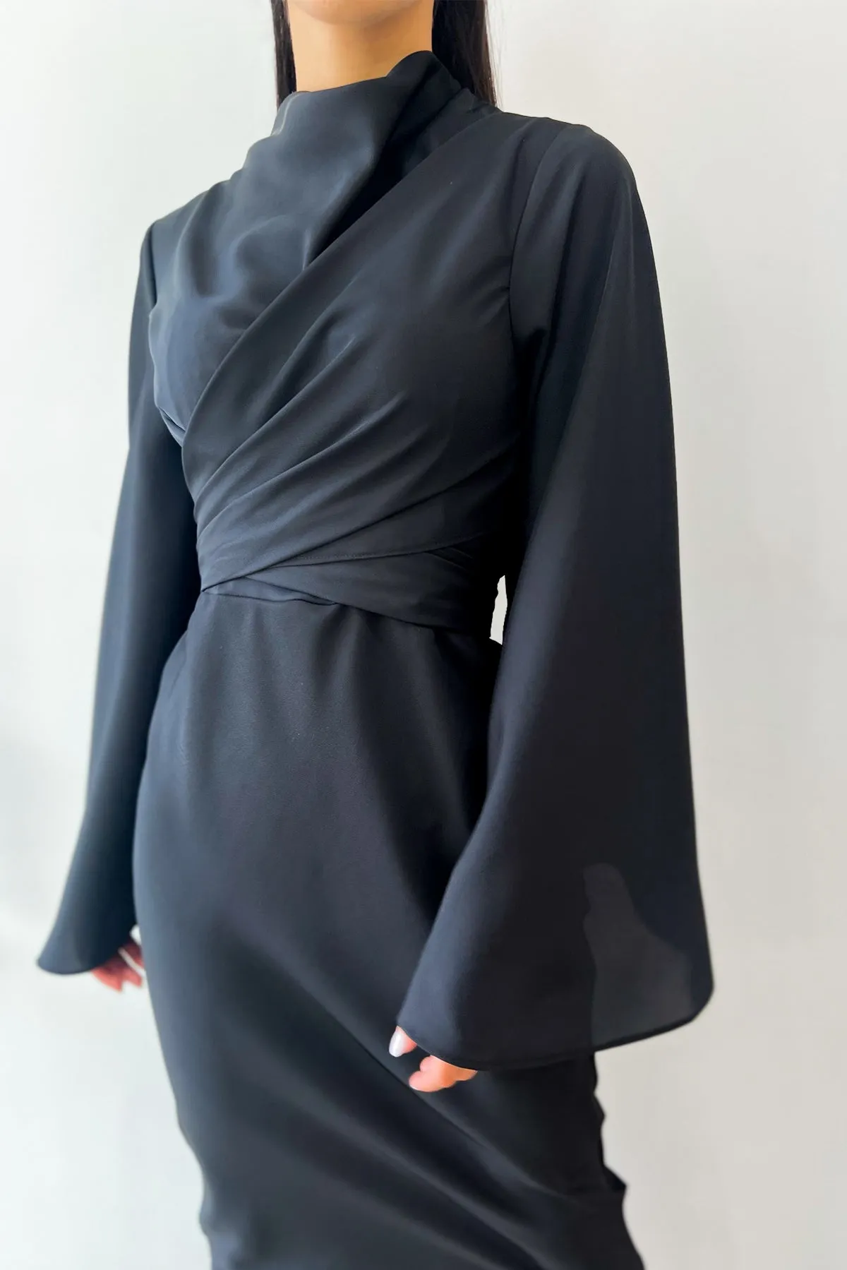Ezra Black Wrap Dress by HSH