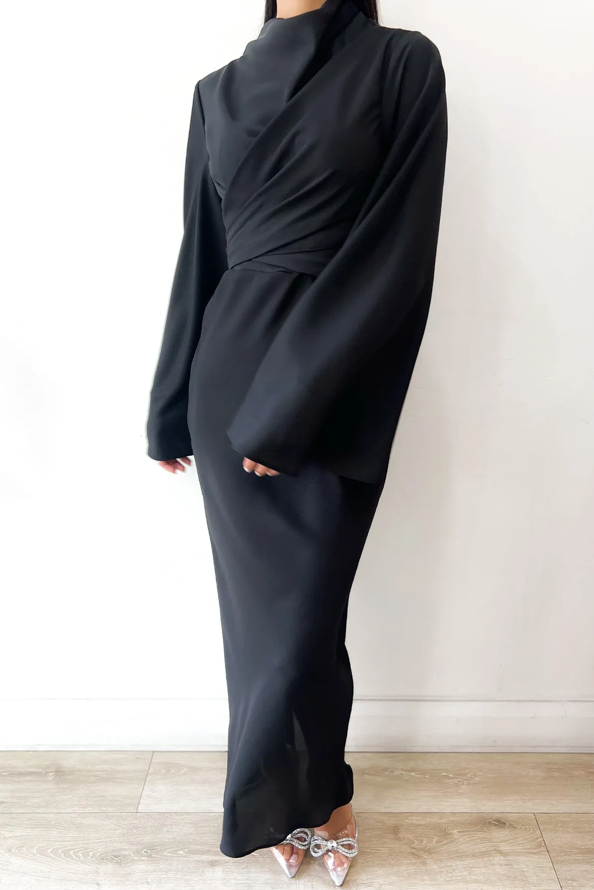 Ezra Black Wrap Dress by HSH