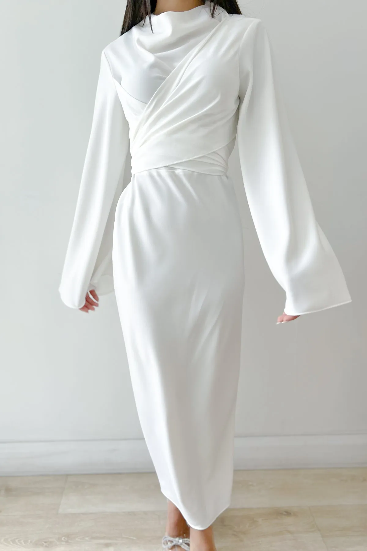 Ezra White Wrap Dress by HSH
