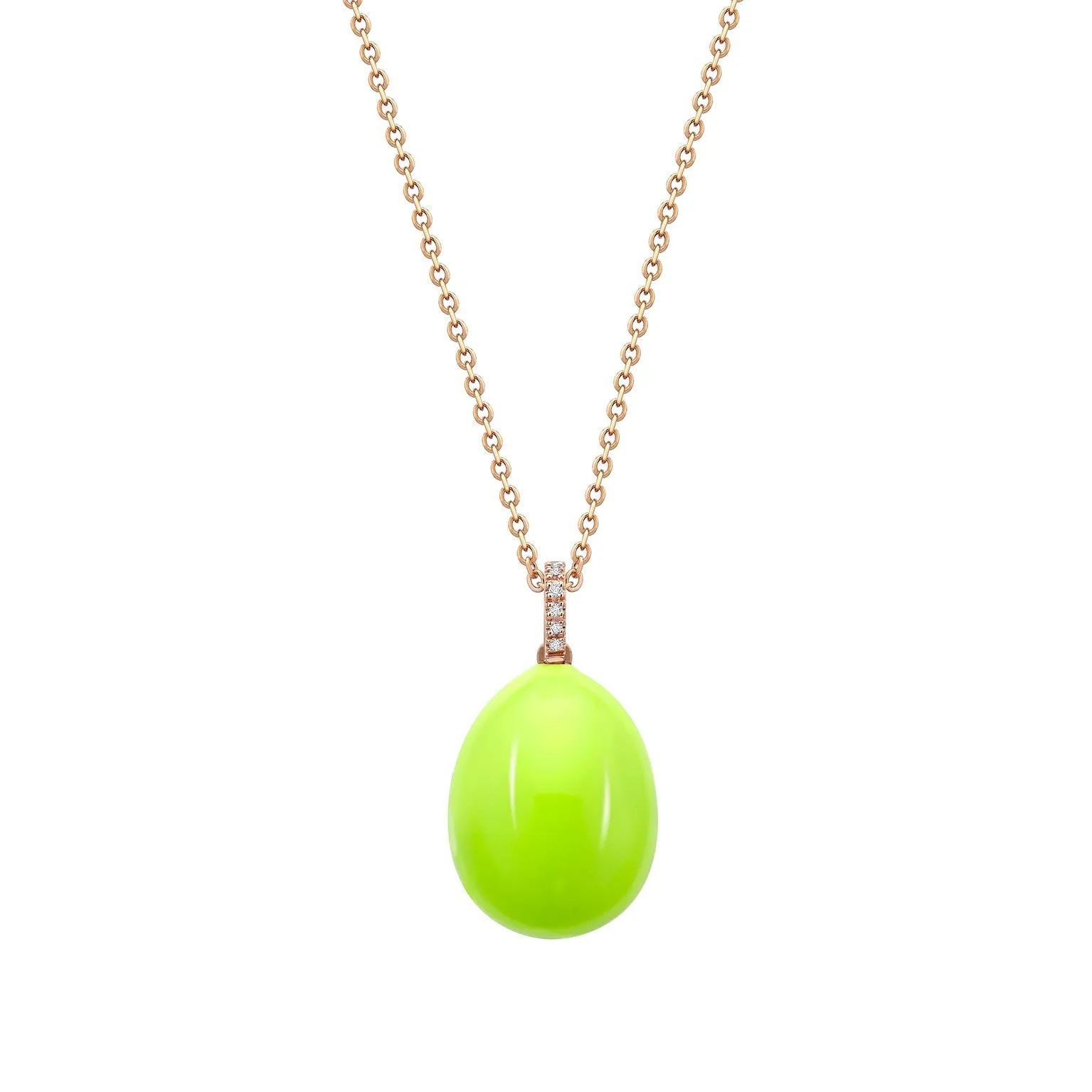 Faberge Essence 18ct Rose Gold Neon Yellow Egg Pendant with Diamond Bail