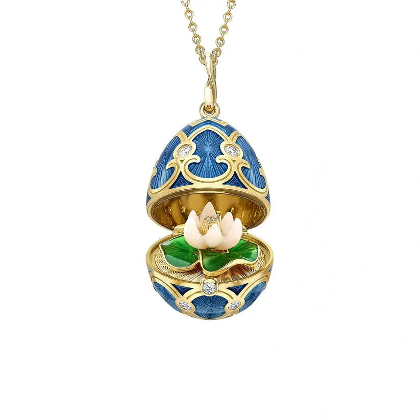 Faberge Heritage 18ct Yellow Gold Diamond Guilloché Enamel Waterlily Surprise Locket