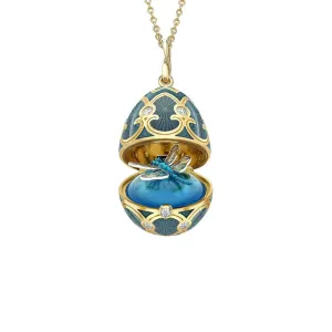 Faberge Heritage Yellow & White Gold Diamond & Blue Guilloché Enamel Dragonfly Surprise Locket