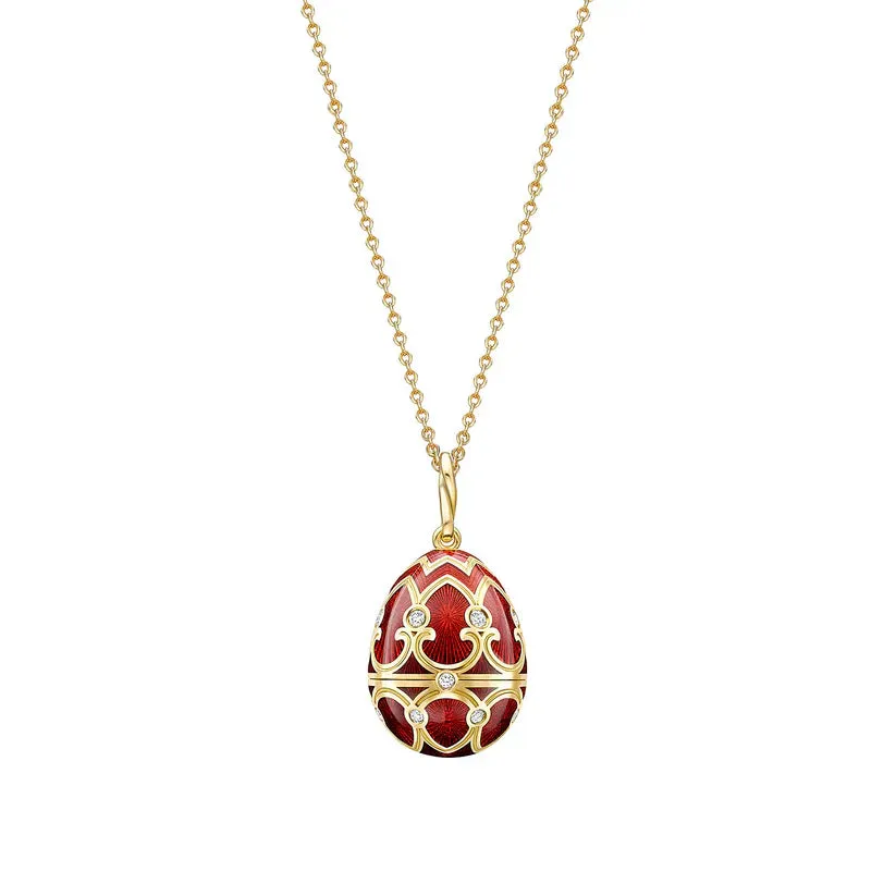 Faberge Heritage Yellow Gold Diamond Red Guilloche Enamel Wild Rose Surprise Locket