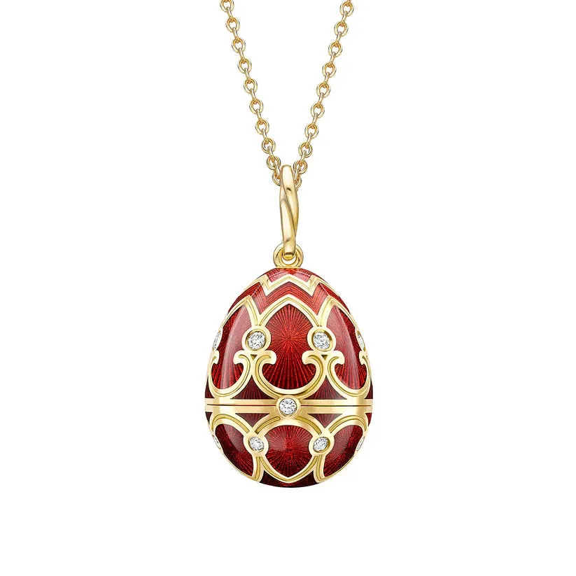 Faberge Heritage Yellow Gold Diamond Red Guilloche Enamel Wild Rose Surprise Locket
