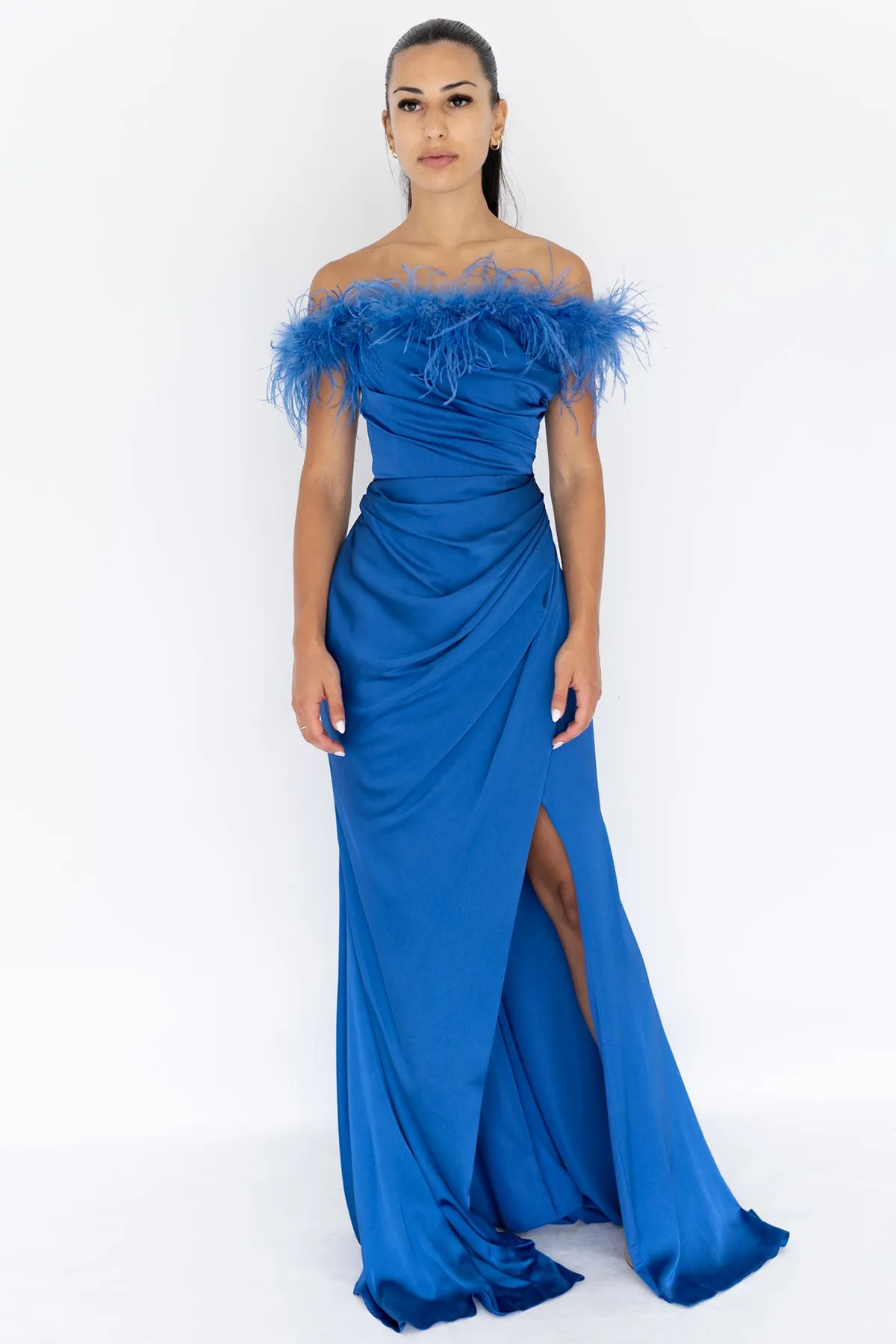 FINAL SALE: Harley Feather Gown Electric Blue by HSH