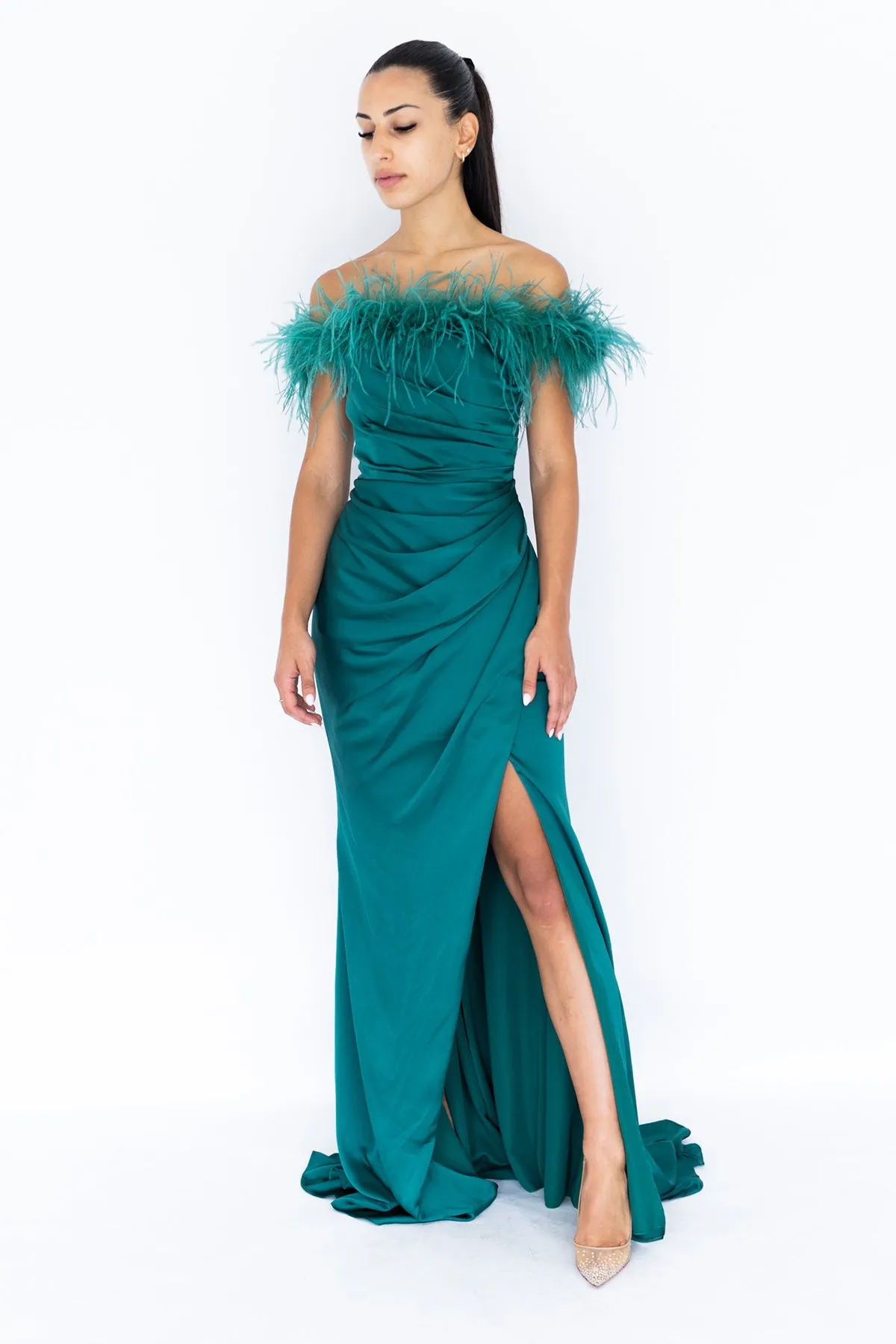 FINAL SALE: Harley Feather Gown Teal by HSH