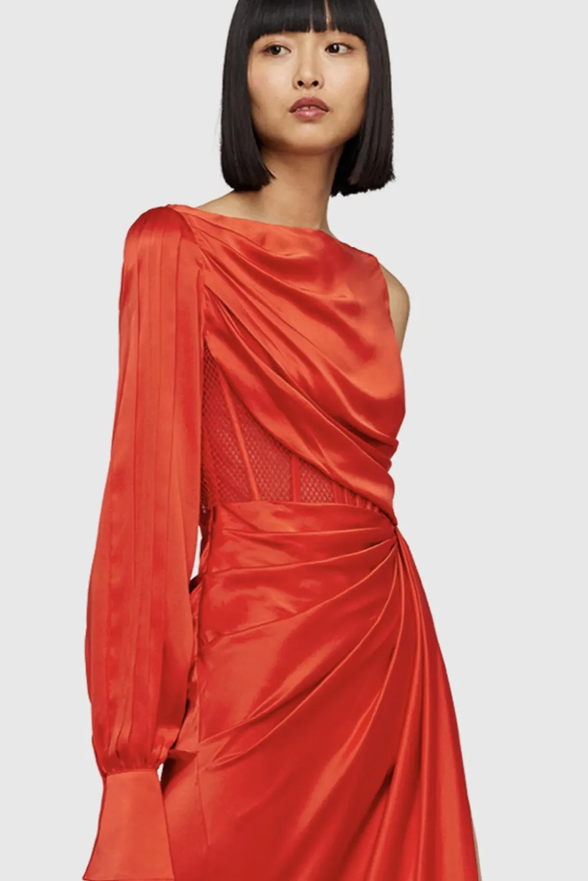 FINAL SALE: Nina One Shoulder Draped Dress Scarlet by Leo & Lin