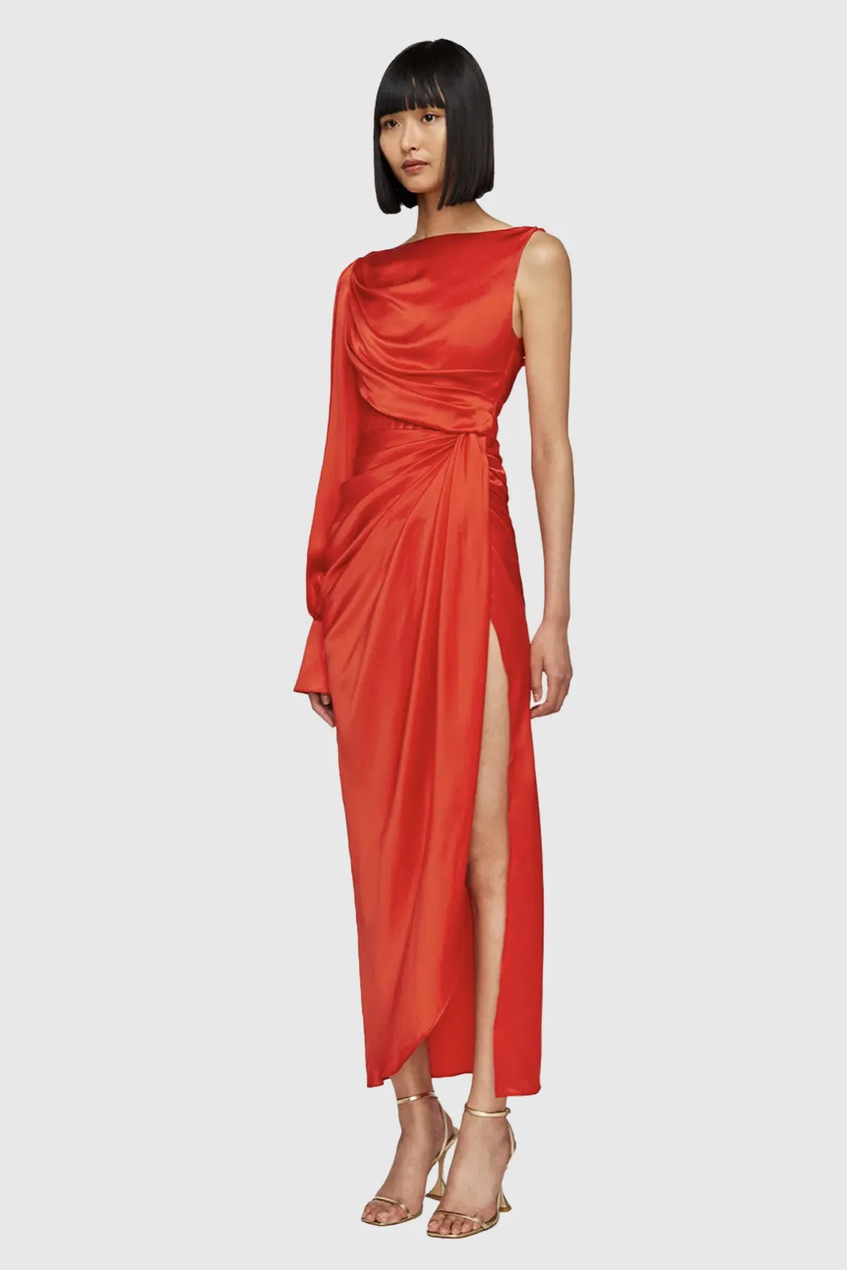 FINAL SALE: Nina One Shoulder Draped Dress Scarlet by Leo & Lin