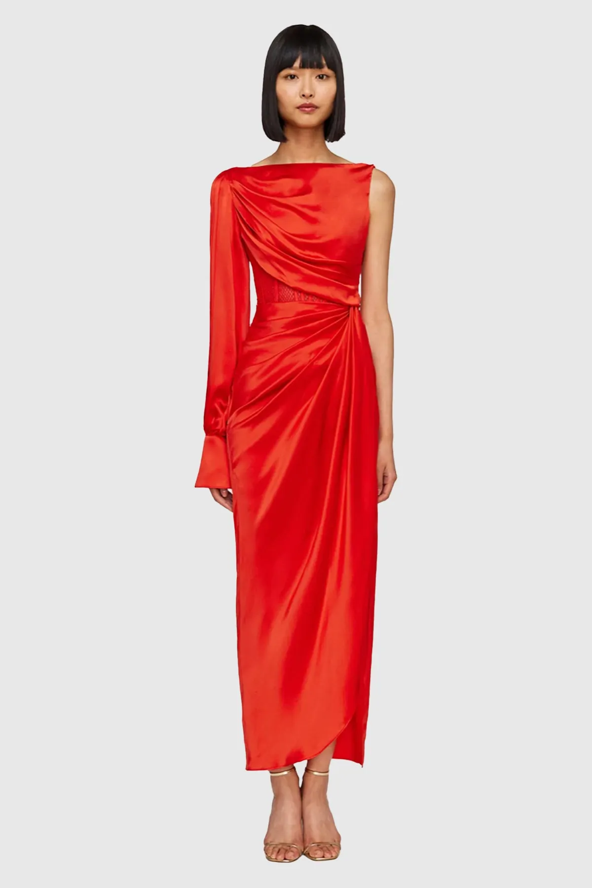 FINAL SALE: Nina One Shoulder Draped Dress Scarlet by Leo & Lin