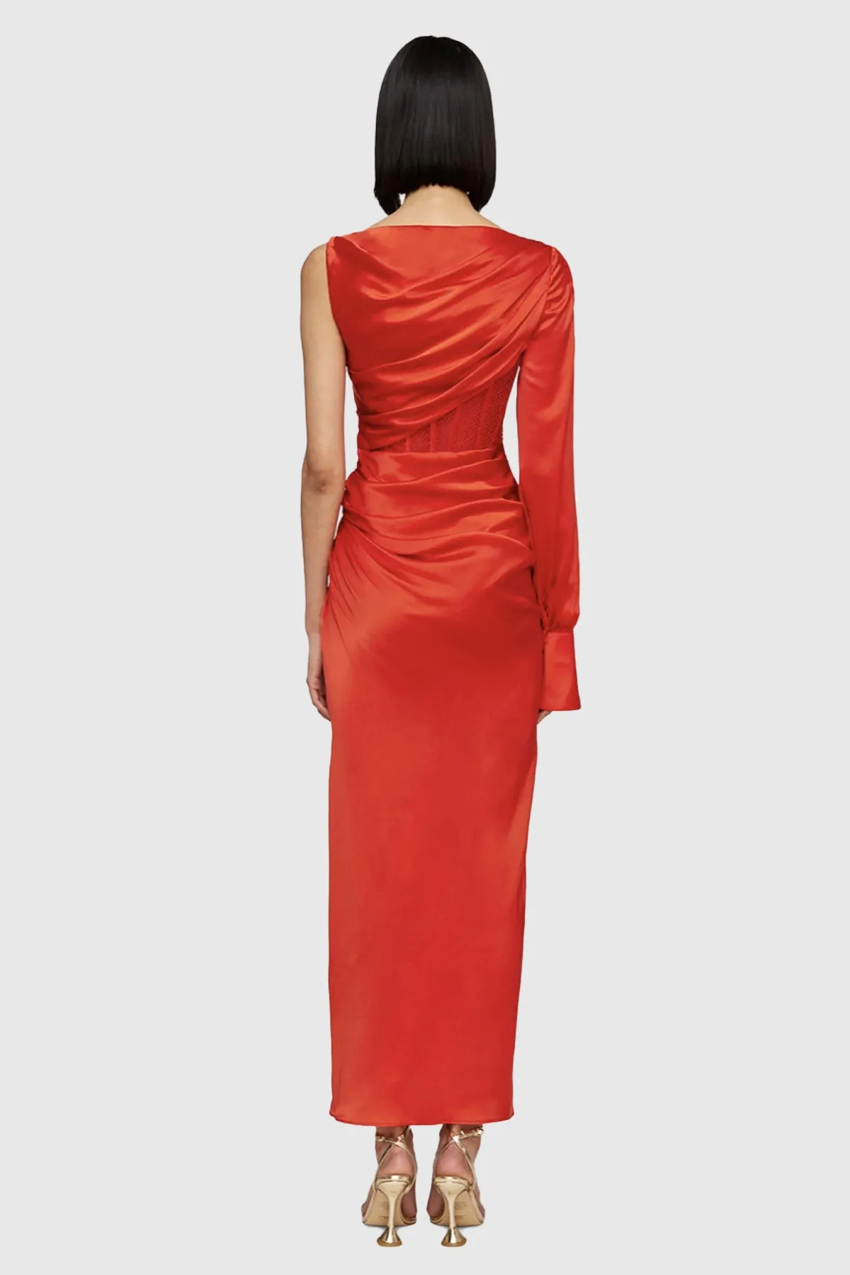 FINAL SALE: Nina One Shoulder Draped Dress Scarlet by Leo & Lin