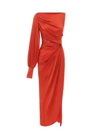 FINAL SALE: Nina One Shoulder Draped Dress Scarlet by Leo & Lin