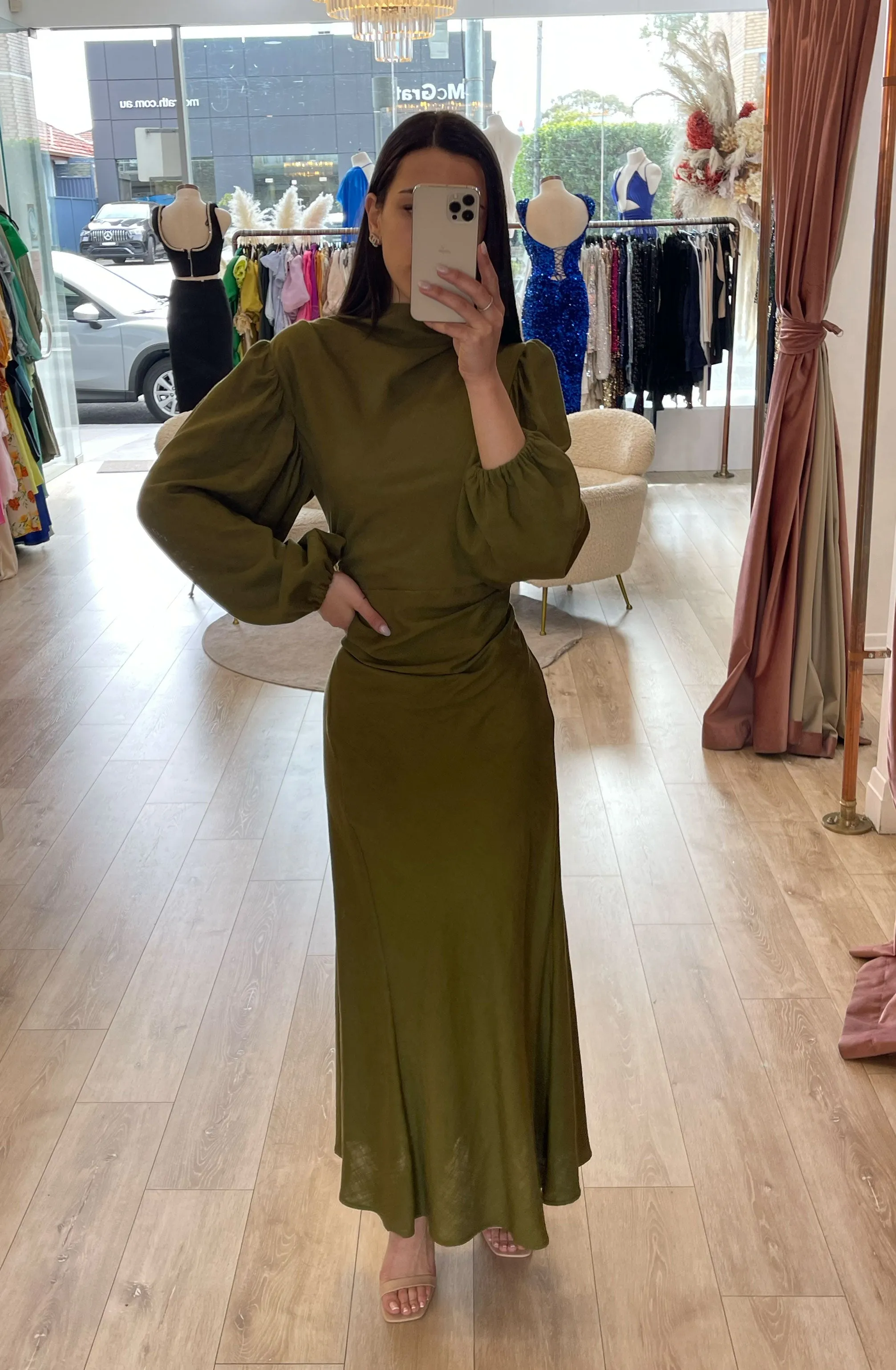 FINAL SALE: Nostalgic Khaki Midi Dress by HSH