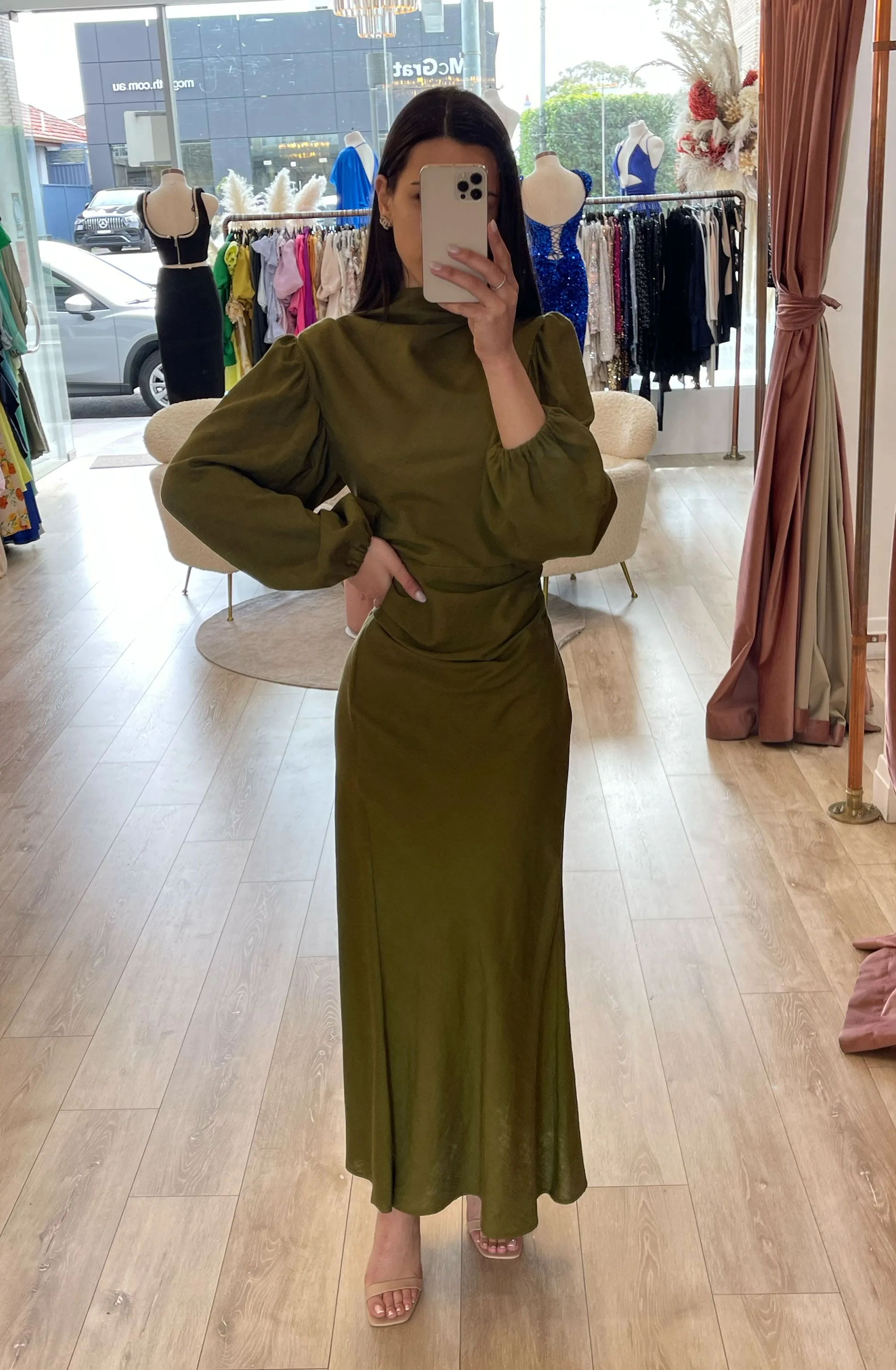 FINAL SALE: Nostalgic Khaki Midi Dress by HSH