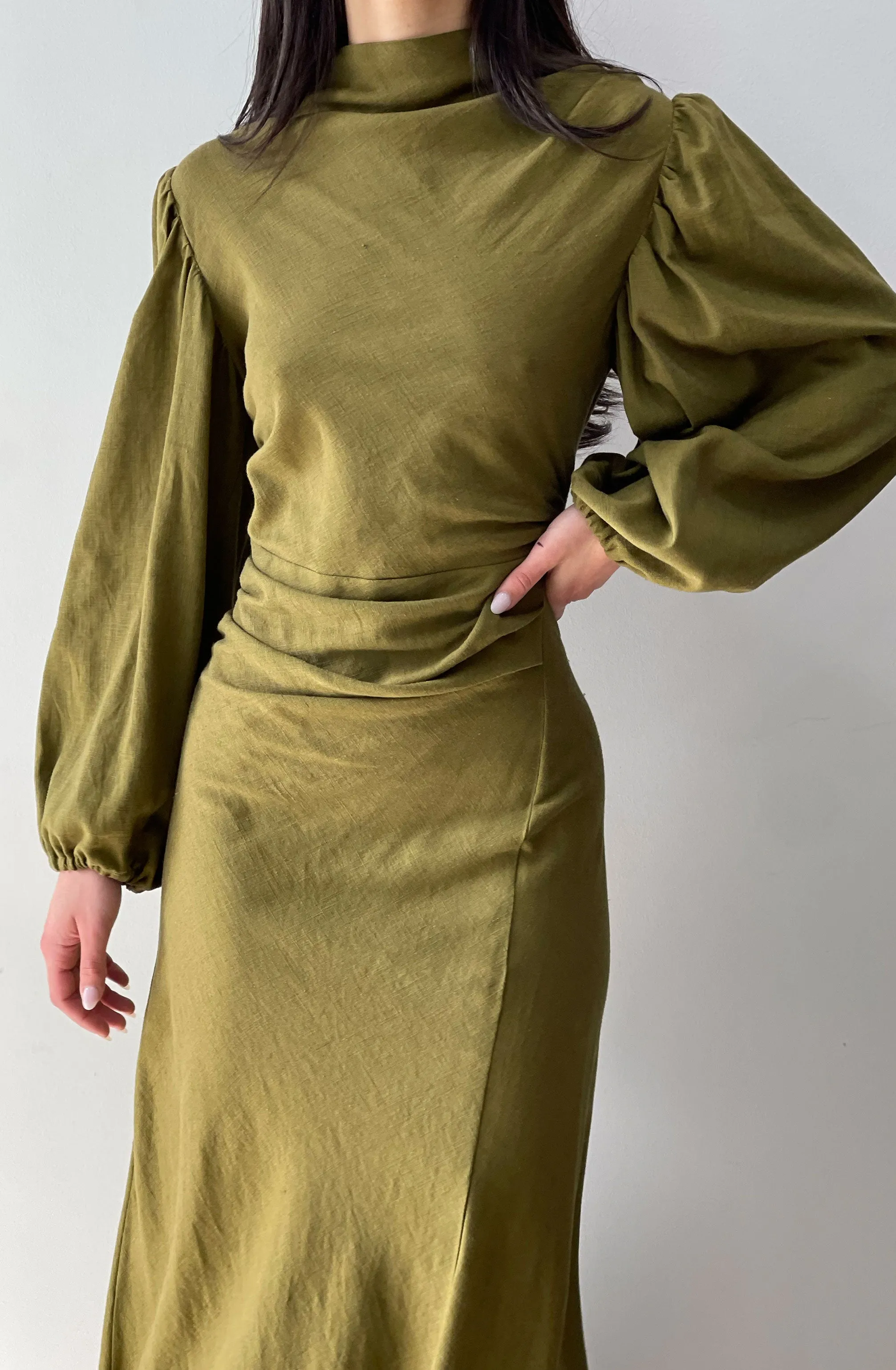 FINAL SALE: Nostalgic Khaki Midi Dress by HSH