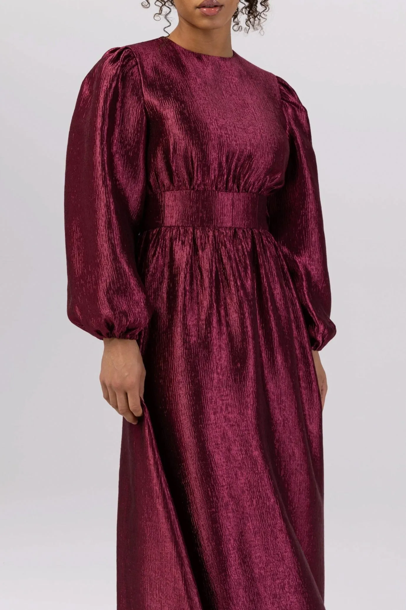 FINAL SALE: Raya Balloon Sleeve Maxi Dress Deep Burgundy by Veiled