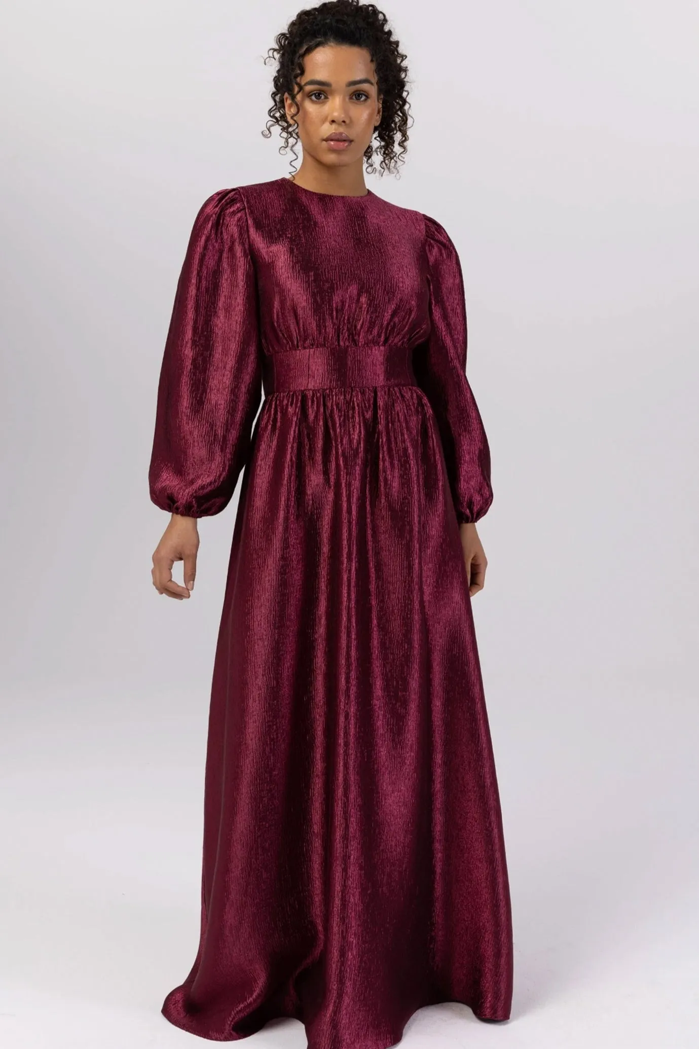 FINAL SALE: Raya Balloon Sleeve Maxi Dress Deep Burgundy by Veiled