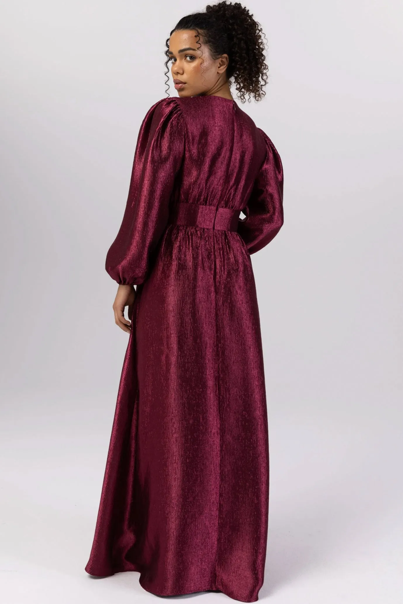 FINAL SALE: Raya Balloon Sleeve Maxi Dress Deep Burgundy by Veiled