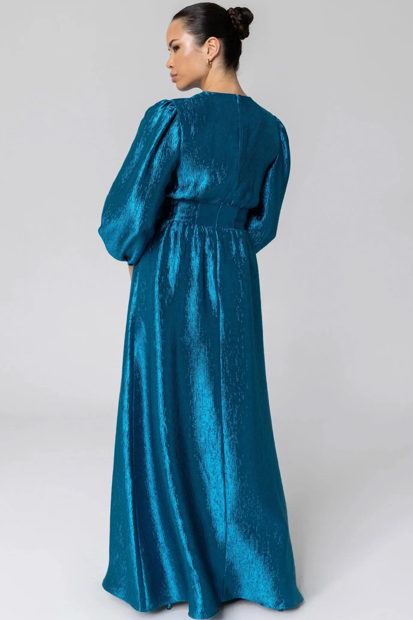 FINAL SALE: Raya Balloon Sleeve Maxi Dress Deep Lagoon by Veiled