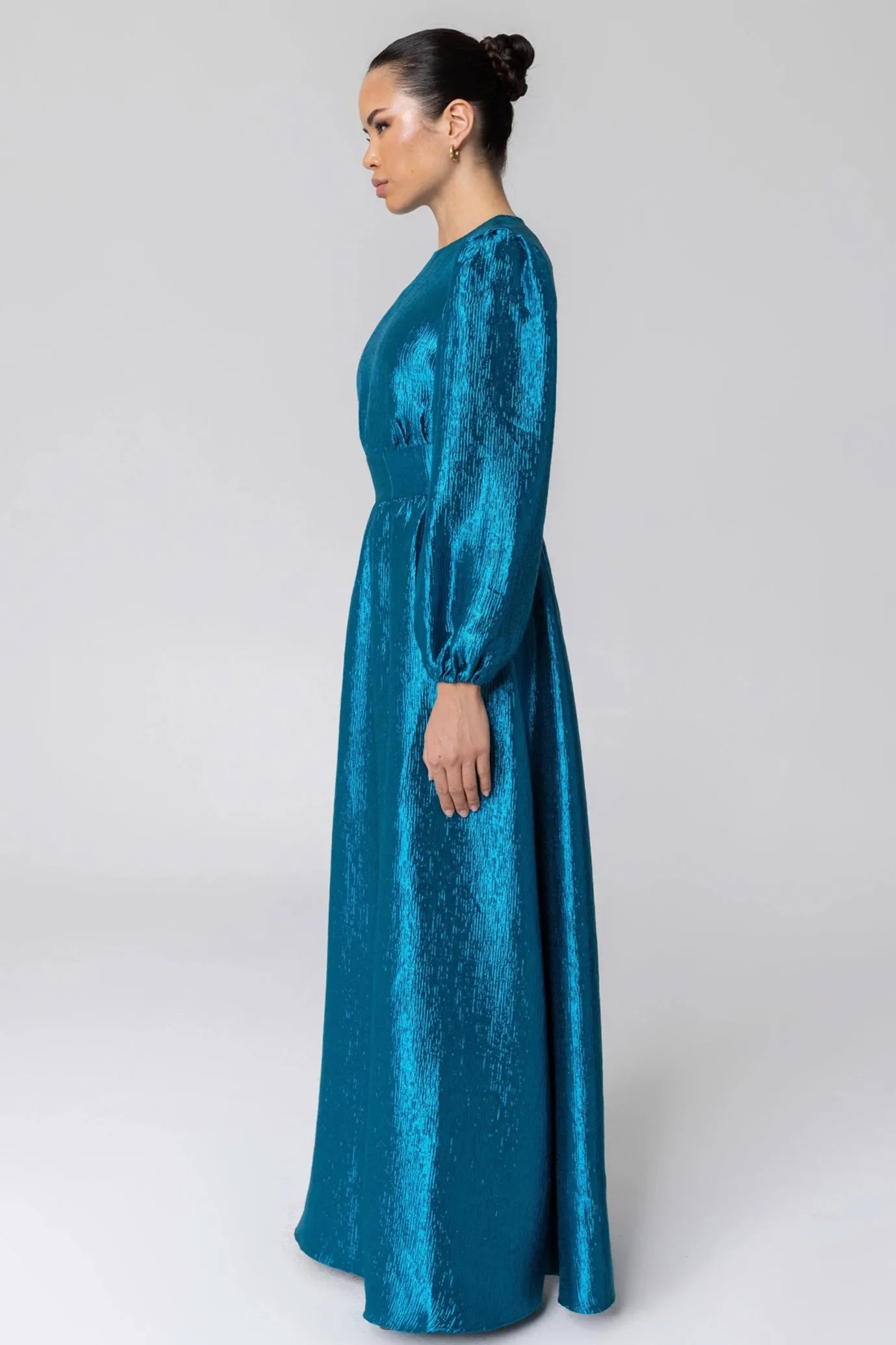 FINAL SALE: Raya Balloon Sleeve Maxi Dress Deep Lagoon by Veiled