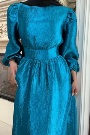 FINAL SALE: Raya Balloon Sleeve Maxi Dress Deep Lagoon by Veiled