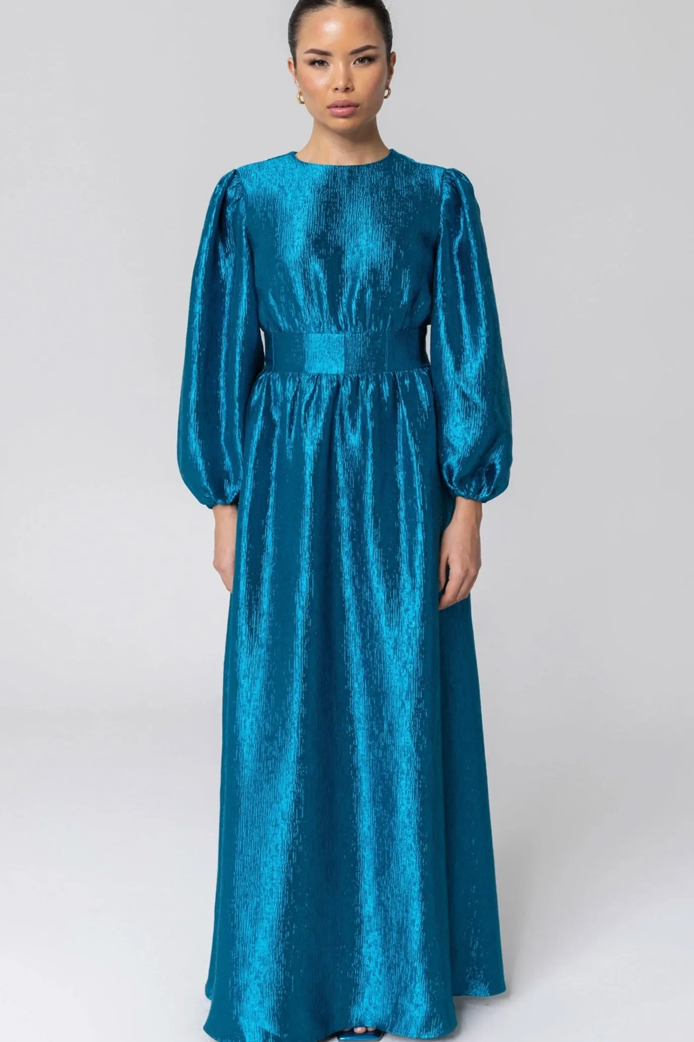 FINAL SALE: Raya Balloon Sleeve Maxi Dress Deep Lagoon by Veiled