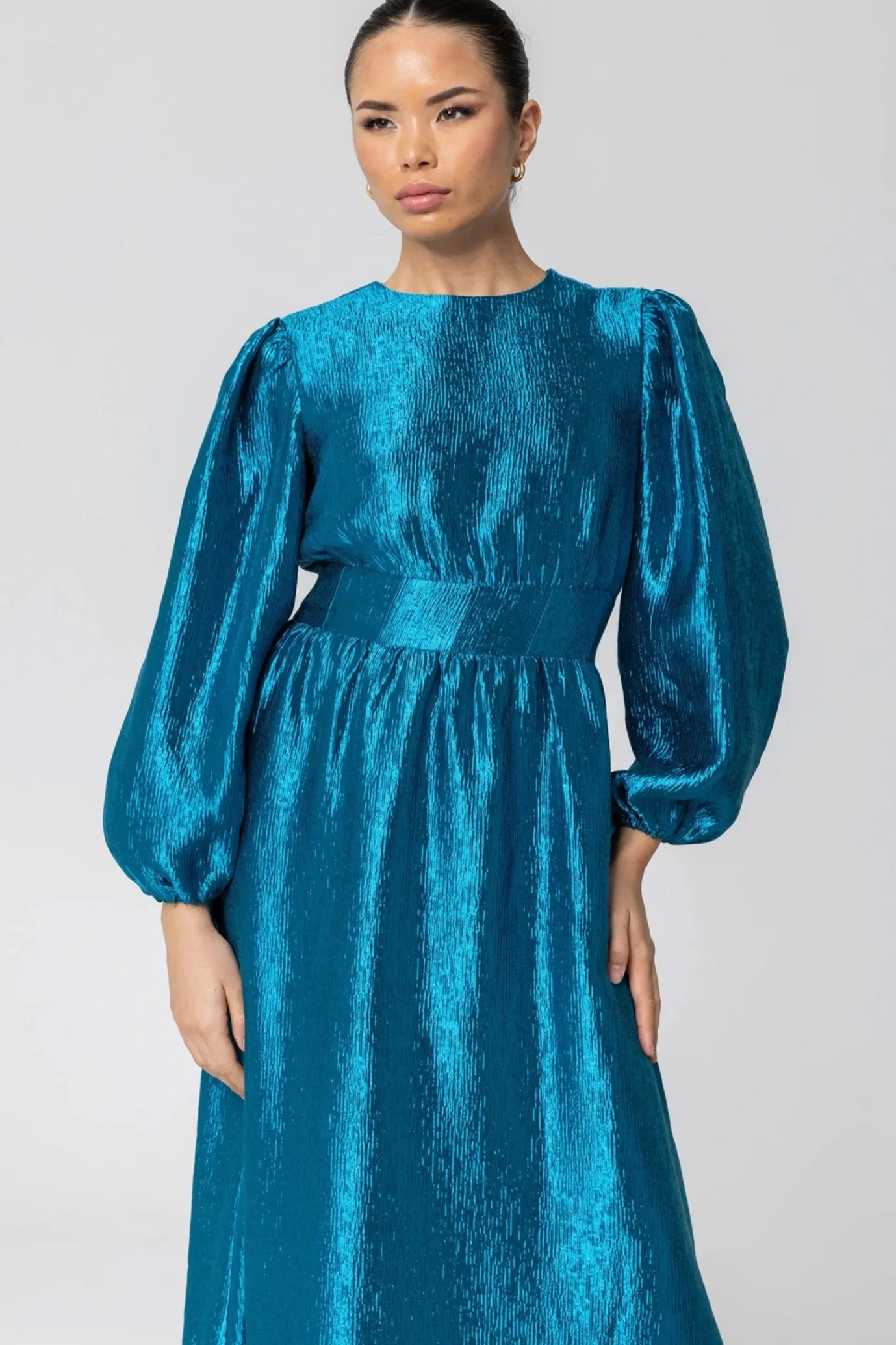FINAL SALE: Raya Balloon Sleeve Maxi Dress Deep Lagoon by Veiled