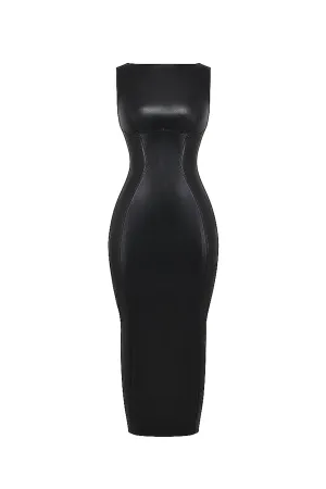 FINAL SALE: Sahara Black Vegan Leather Maxi Dress by House of CB