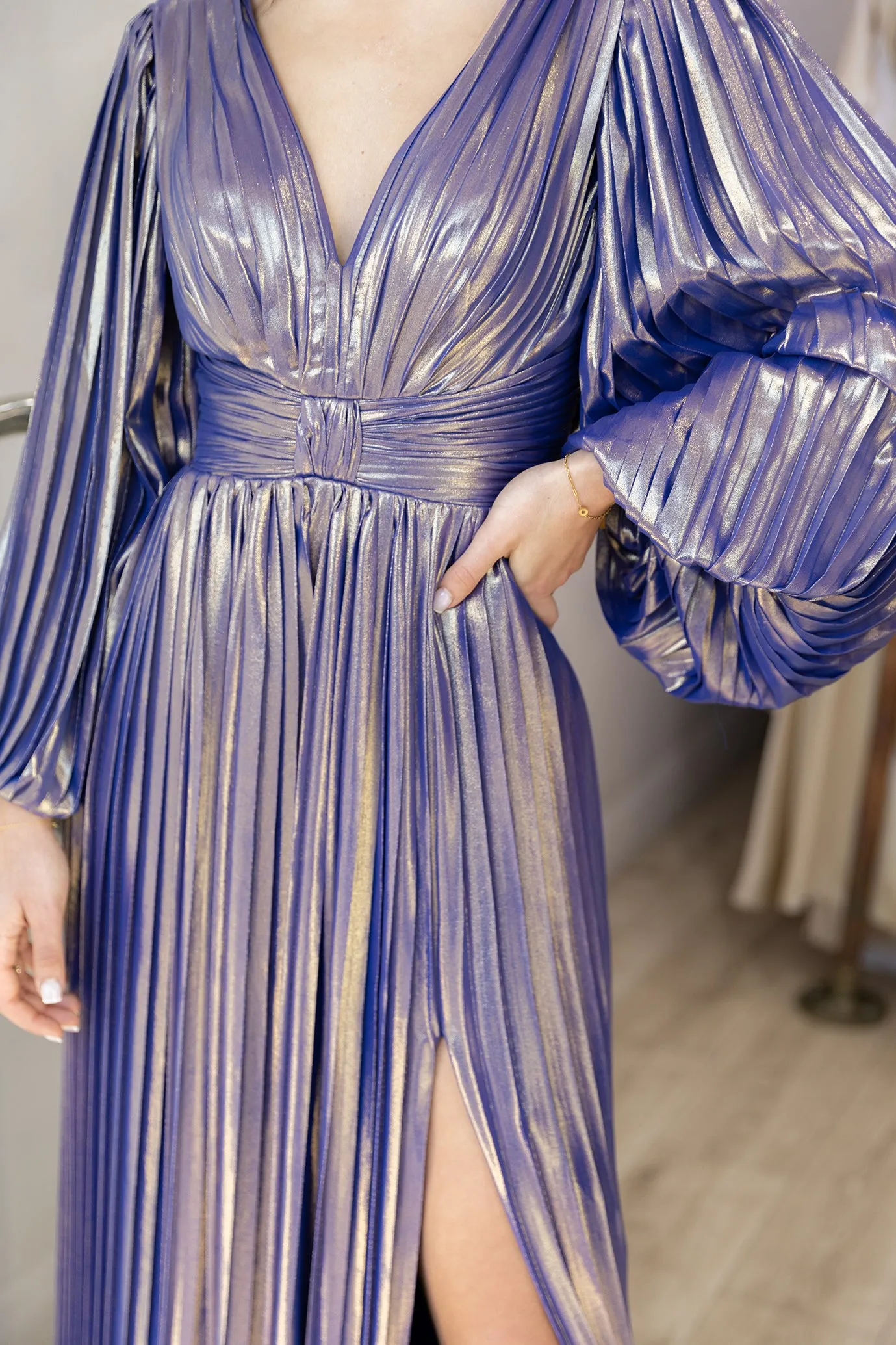 FINAL SALE: Sasha Metallic Blue Gown by HSH