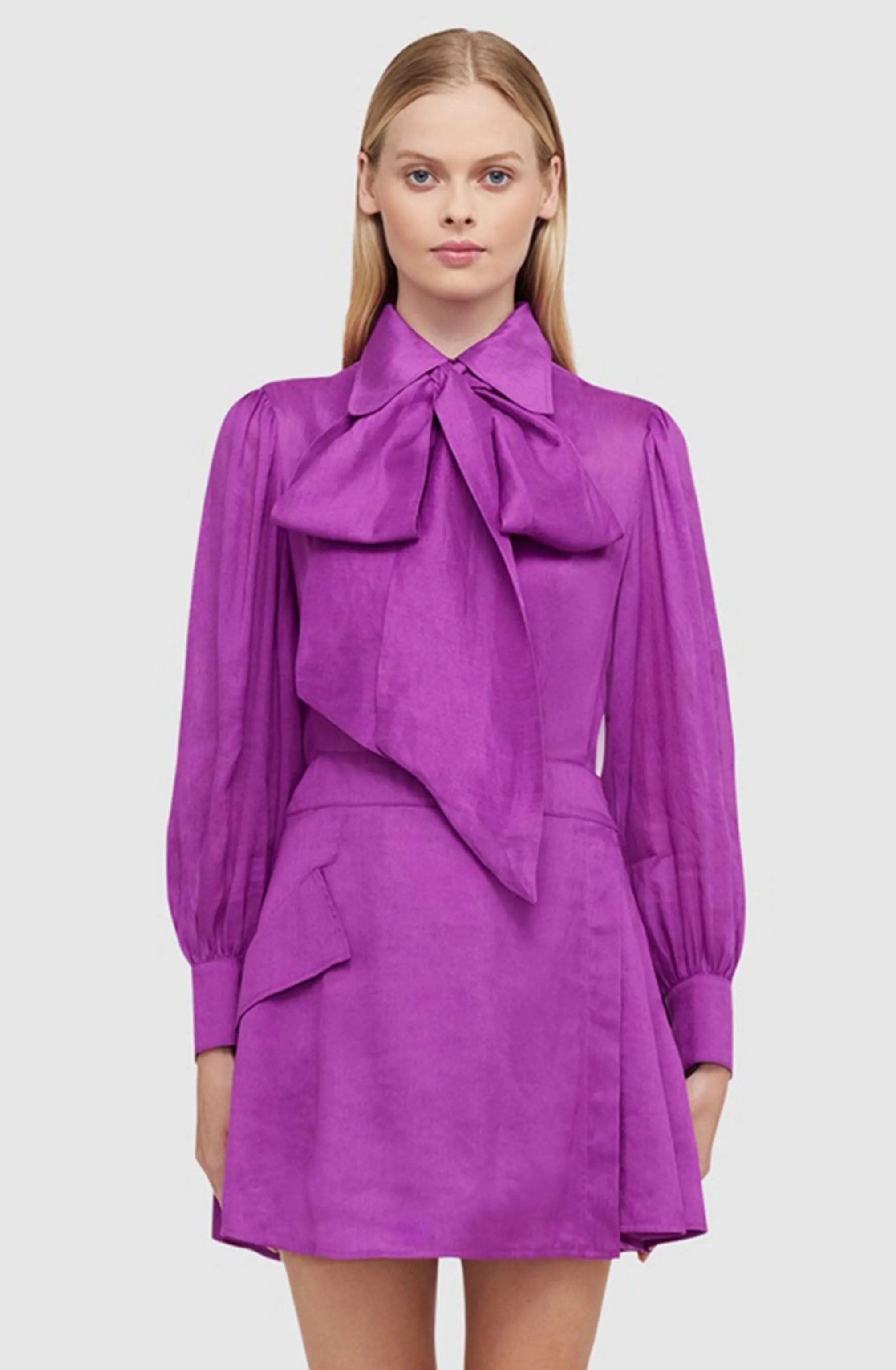 FINAL SALE: Viridian Silk Linen Tie Dress - Violet by Leo Lin