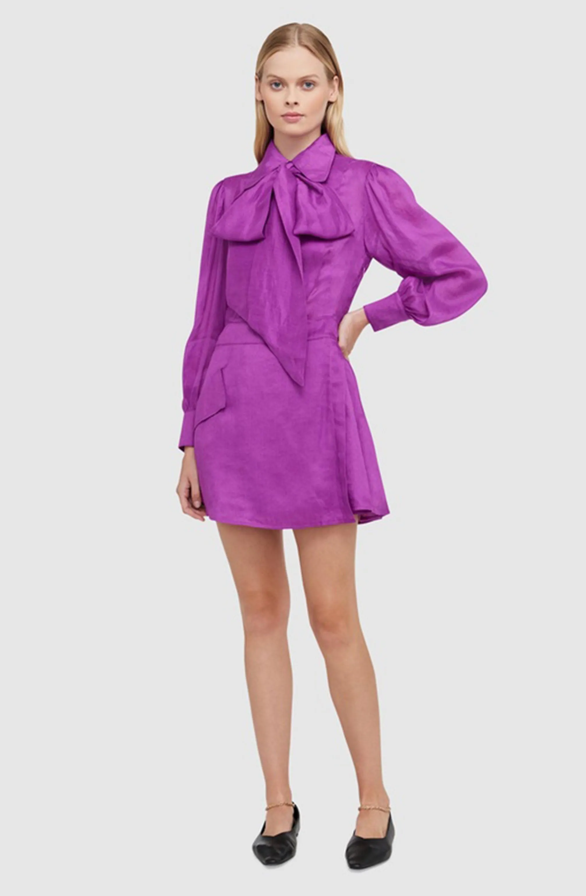 FINAL SALE: Viridian Silk Linen Tie Dress - Violet by Leo Lin