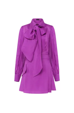 FINAL SALE: Viridian Silk Linen Tie Dress - Violet by Leo Lin