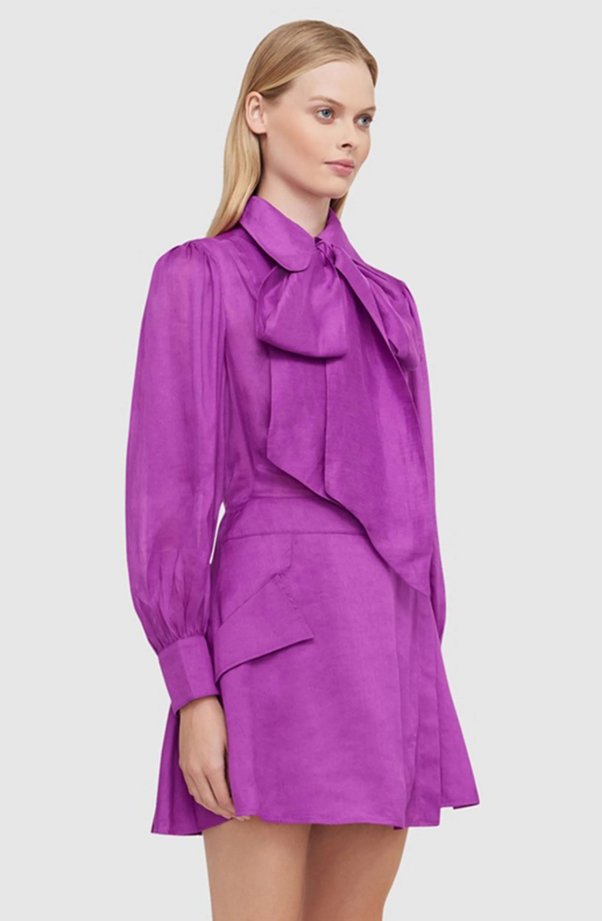 FINAL SALE: Viridian Silk Linen Tie Dress - Violet by Leo Lin
