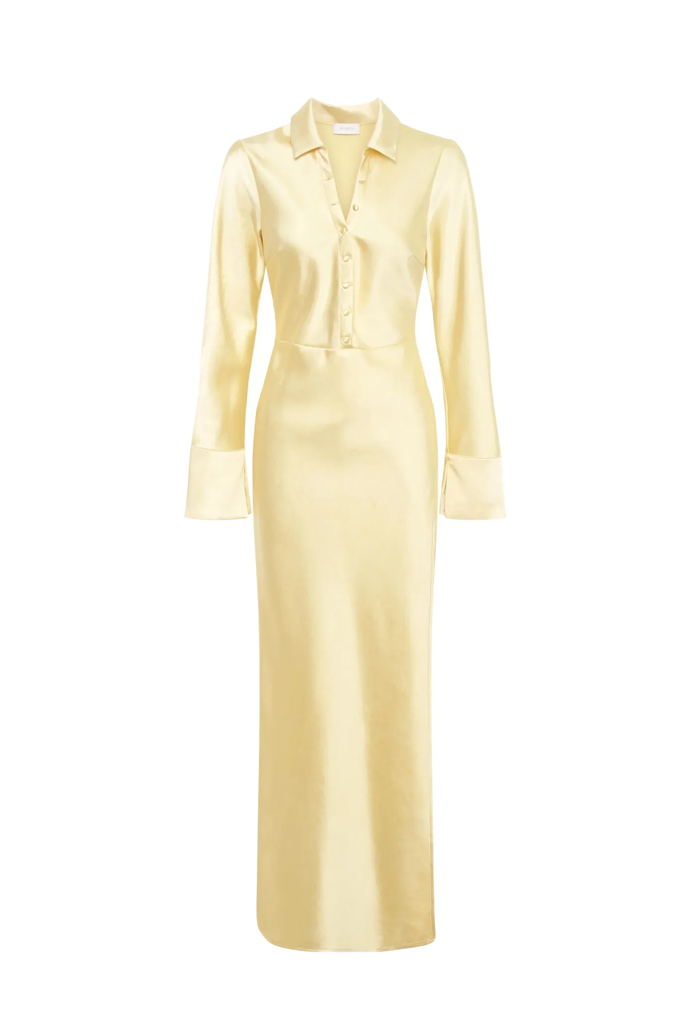 FINAL SALE: Whitley Satin Collared Maxi Dress Dark Butter by Meshki