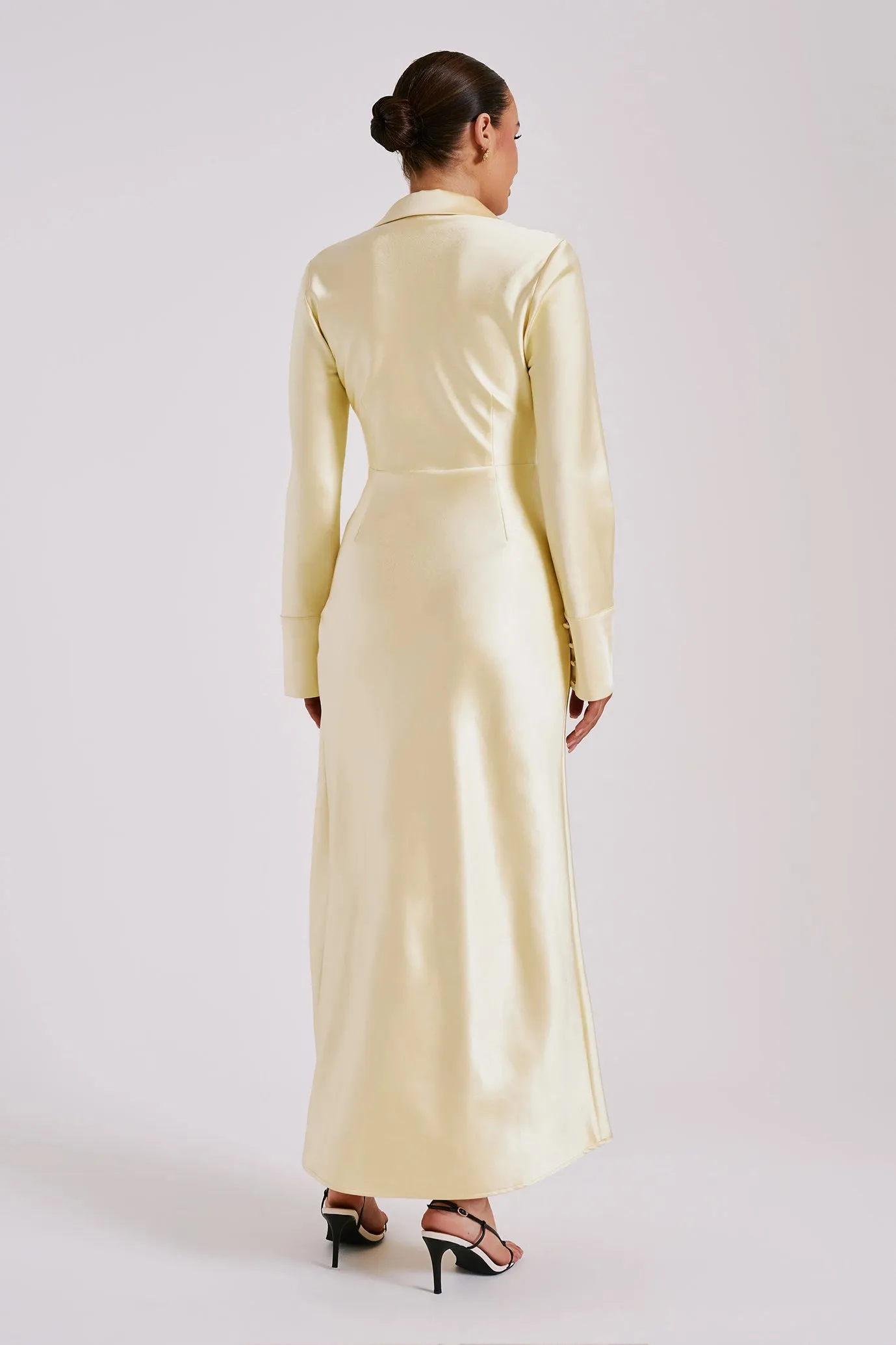 FINAL SALE: Whitley Satin Collared Maxi Dress Dark Butter by Meshki