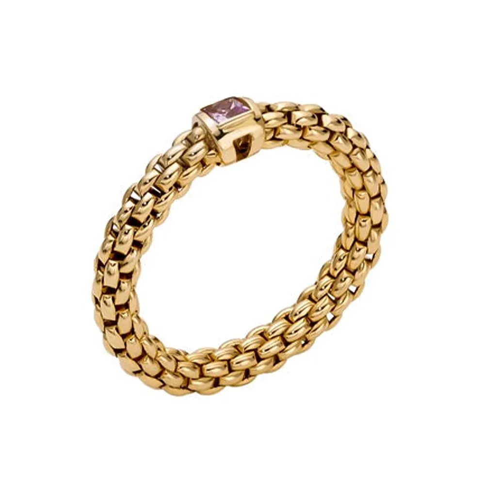 Fope Souls 18ct Yellow Gold Pink Sapphire Flexible Ring