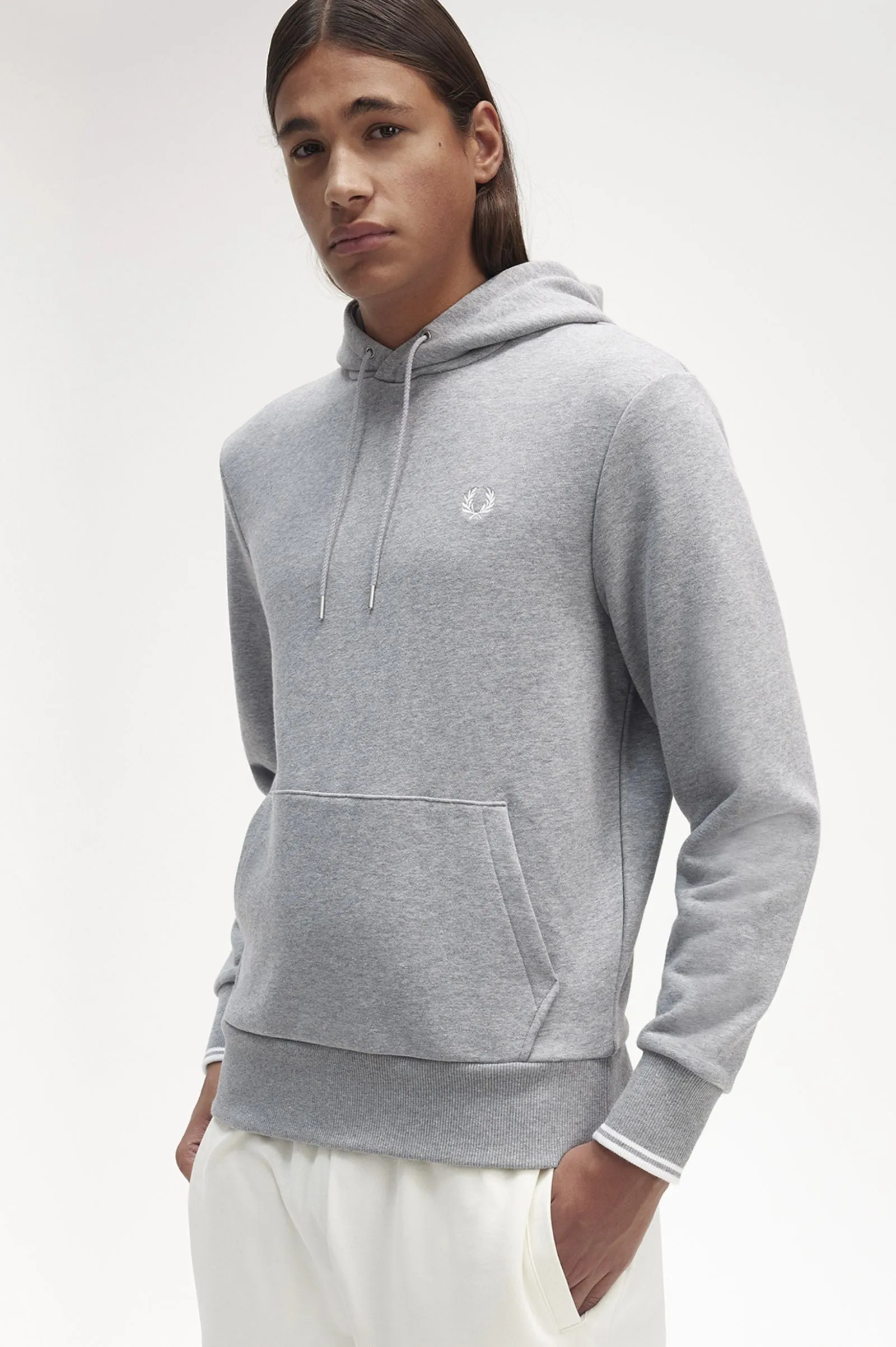 Fred Perry Tipped Hooded Sweatshirt : Steel Marl