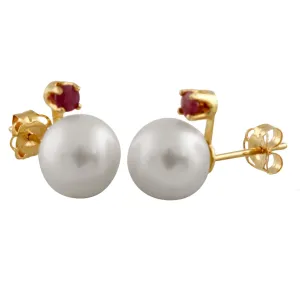 Fresh Water Pearl and Ruby Stud Earrings