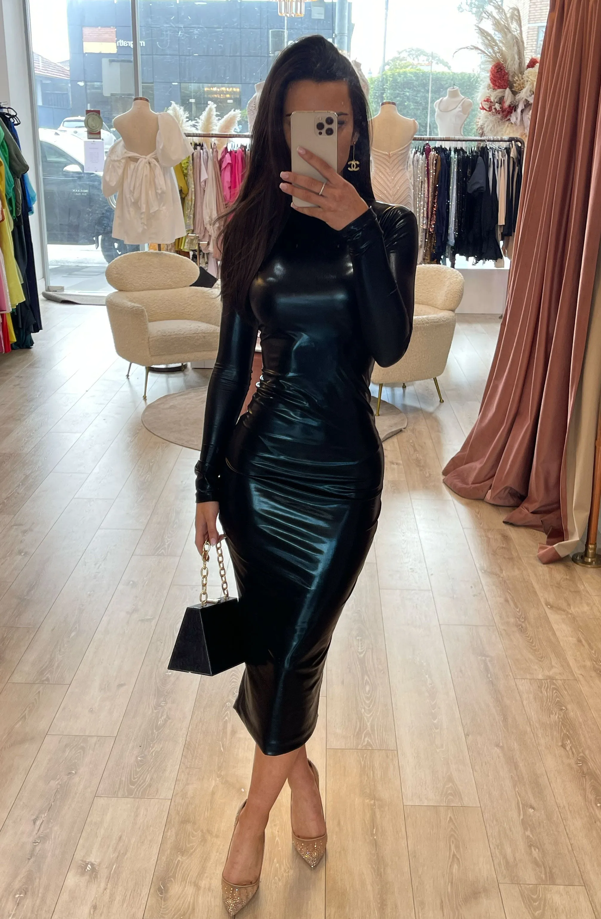 Gia Midi Dress Black Wetlook by Effie Kats