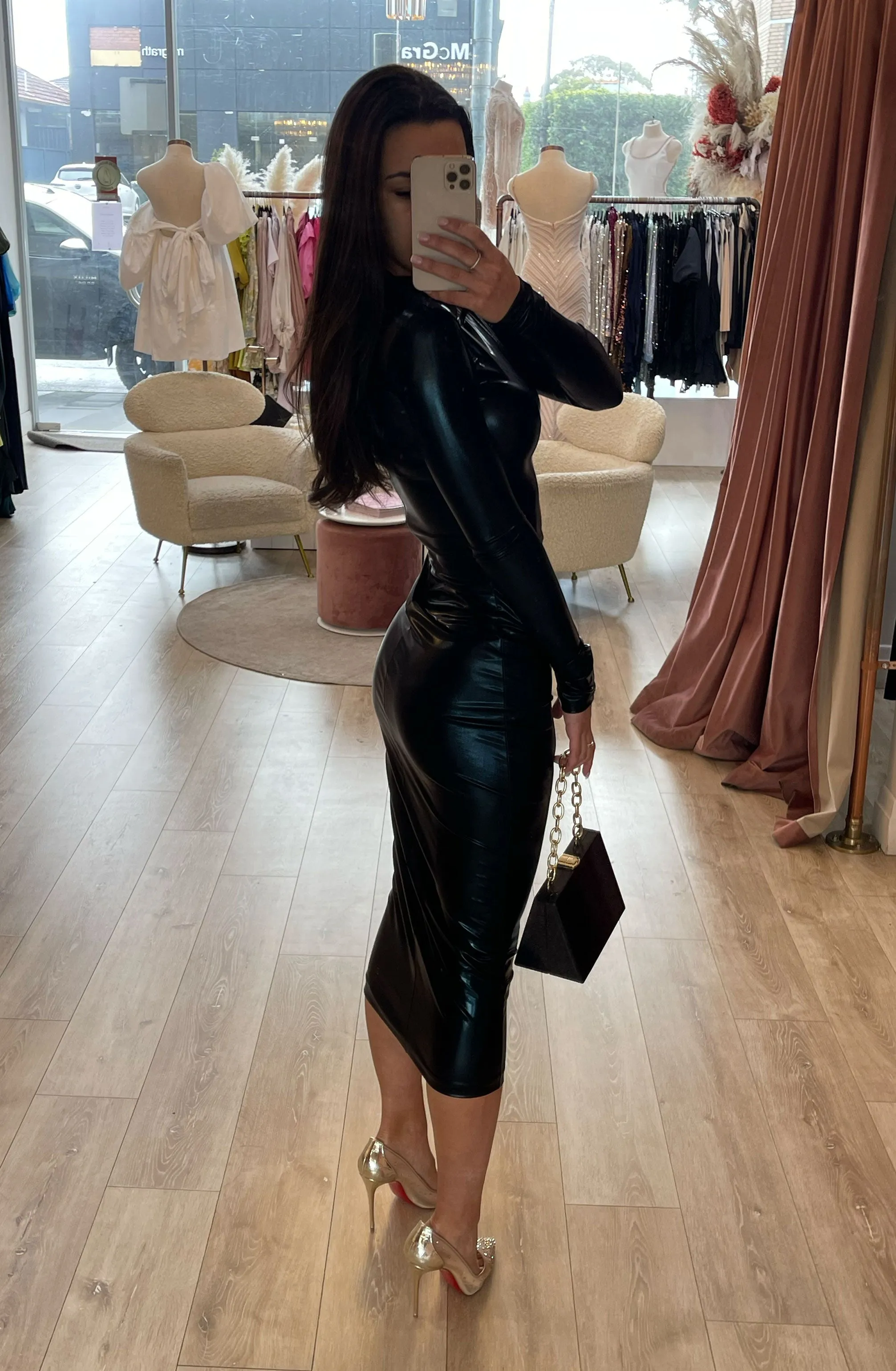 Gia Midi Dress Black Wetlook by Effie Kats