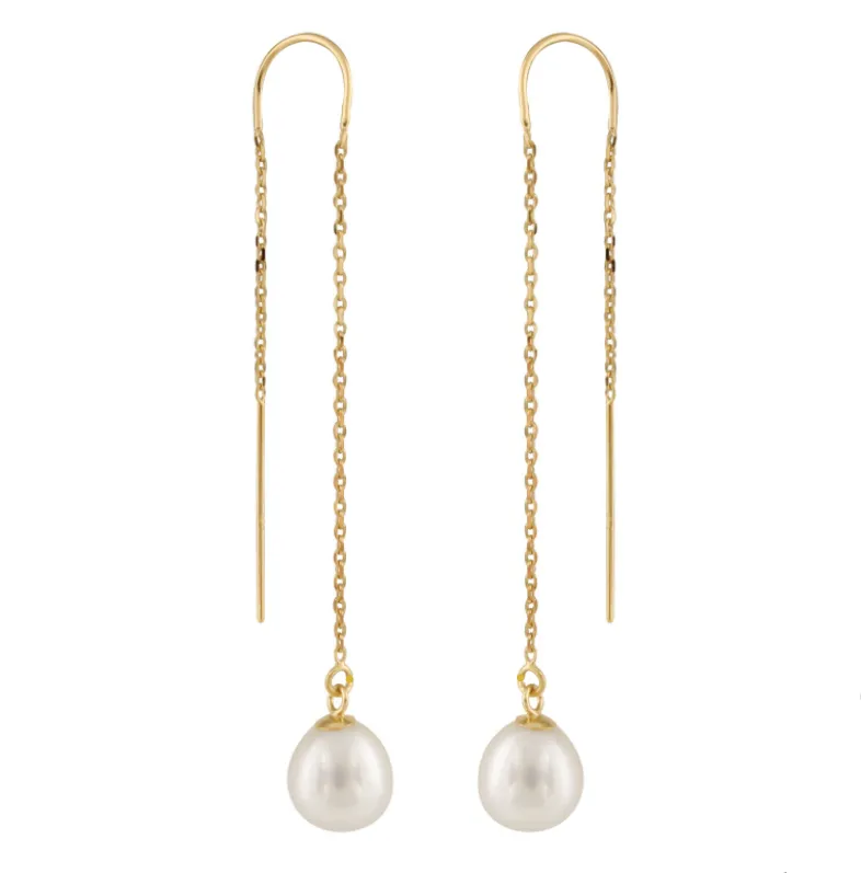 Gold & Pearl - Pull-Through Drop Earrings