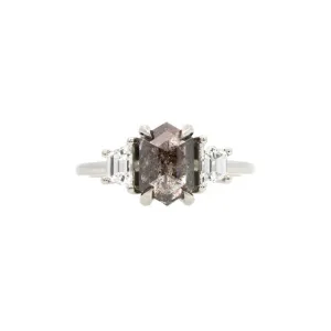 Hexagon Shaped Salt & Pepper Diamond Ring